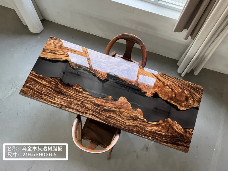 Wujin Wood Black Epoxy River Dining Table | Live Edge Slab Table