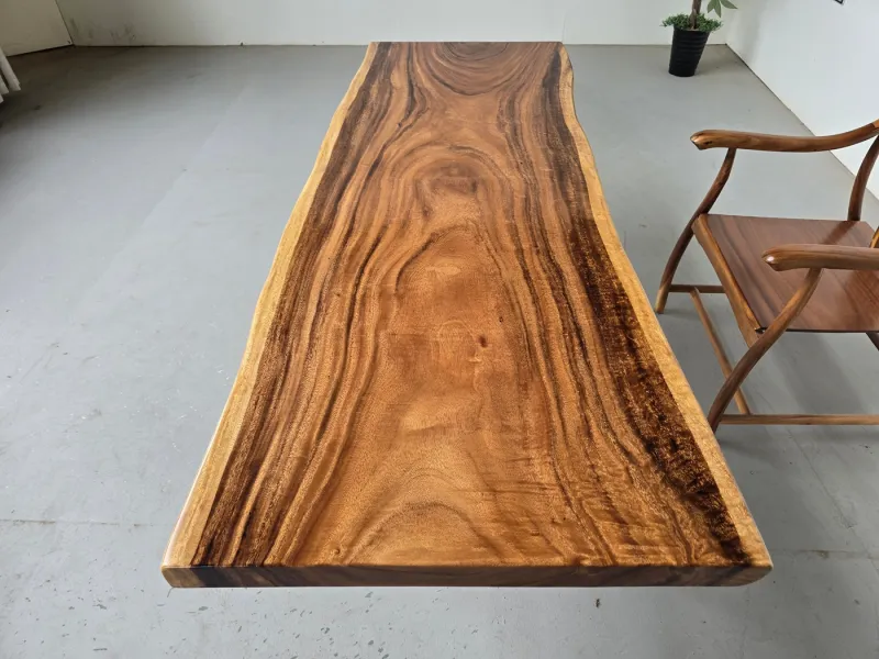 Live Edge South American Walnut Slab Table | 200×70-75cm | Natural Edge Solid Wood Dining Table | Free Stainless Steel Base Included